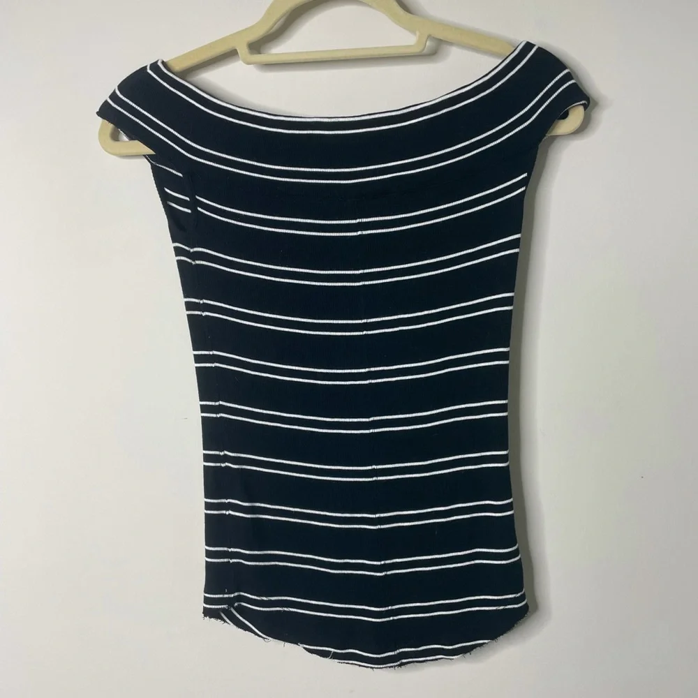 Free People Black/White Striped Off The Shoulder Top Small - Picture 5 of 5